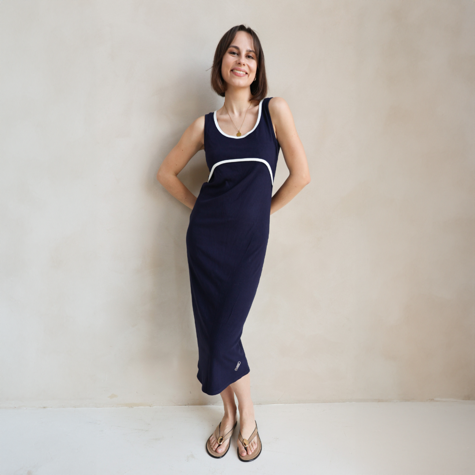 St Tropez Ribbed Breastfeeding Dress Navy - S St Tropez Ribbed Breastfeeding Dress Navy - S