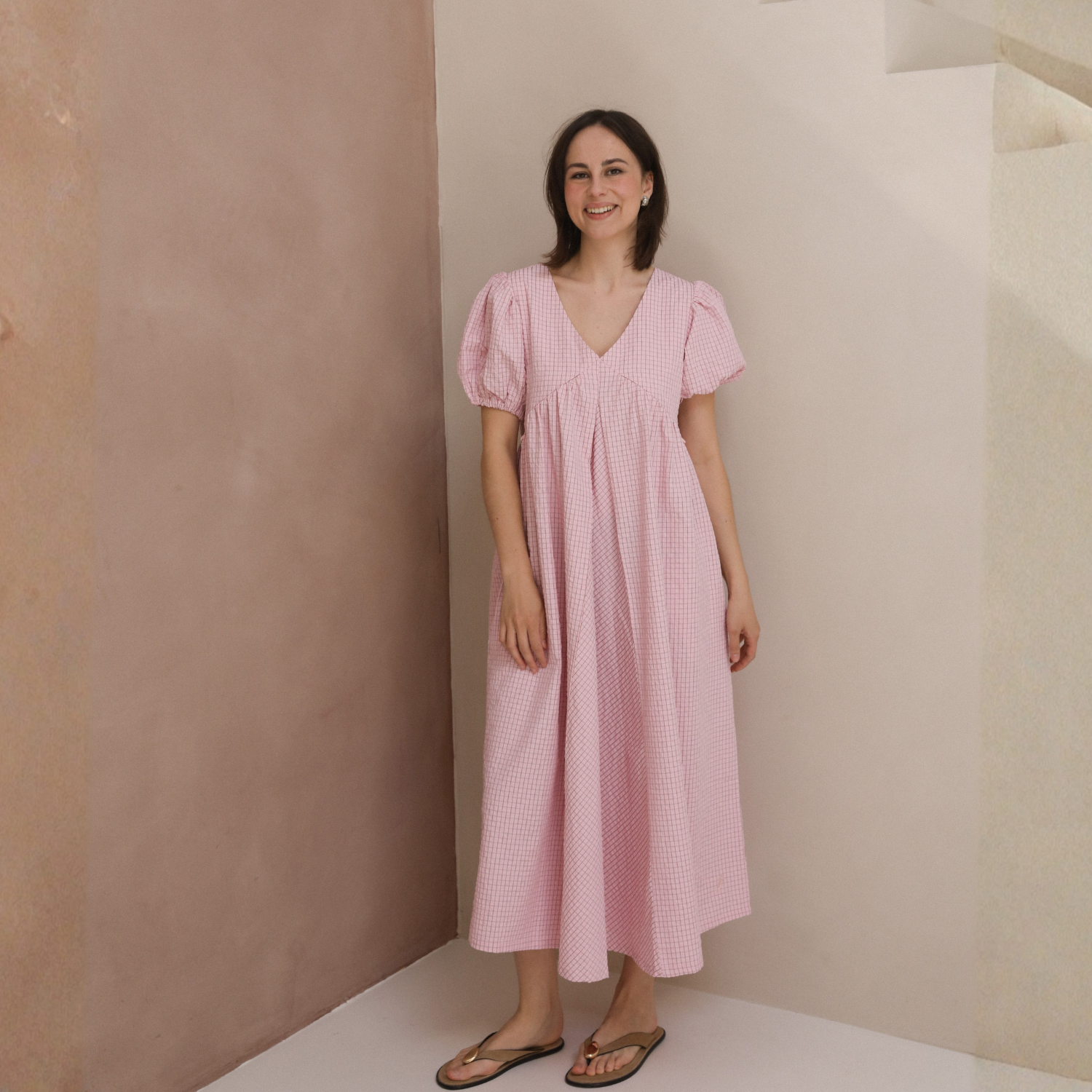 Breastfeeding Balloon Sleeve Dress Pink
