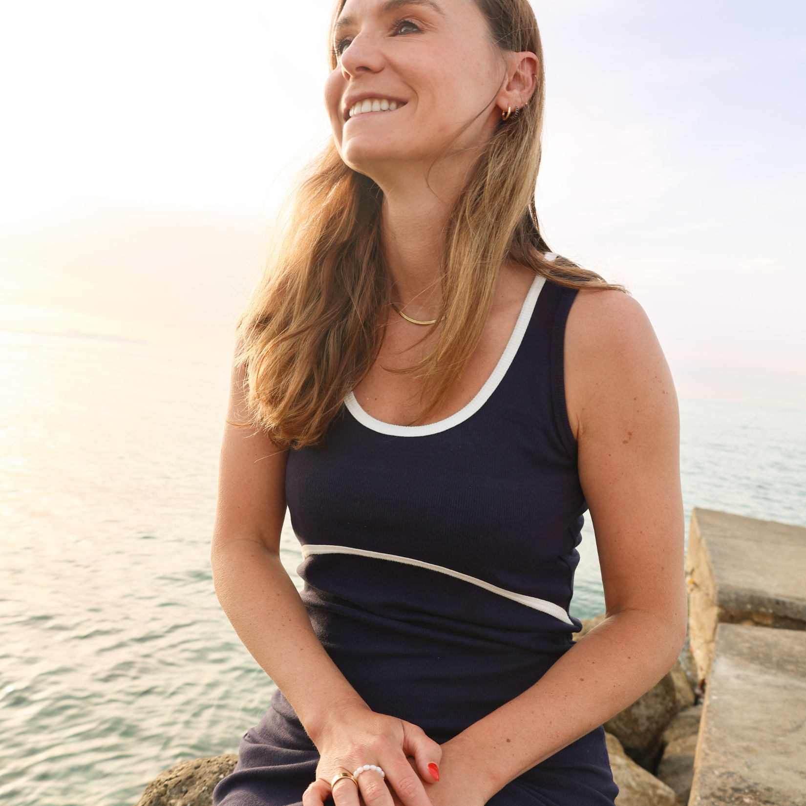 St Tropez Ribbed Breastfeeding Dress Navy