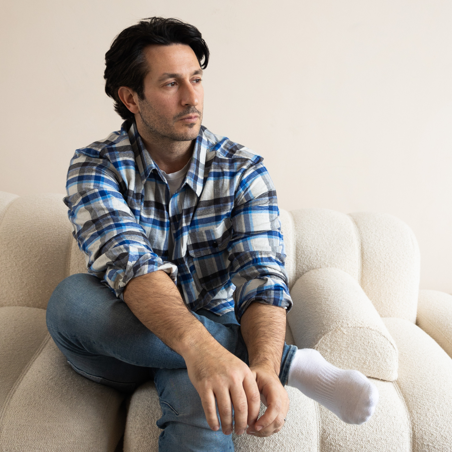 Flannelskjorte til mænd, blå tern