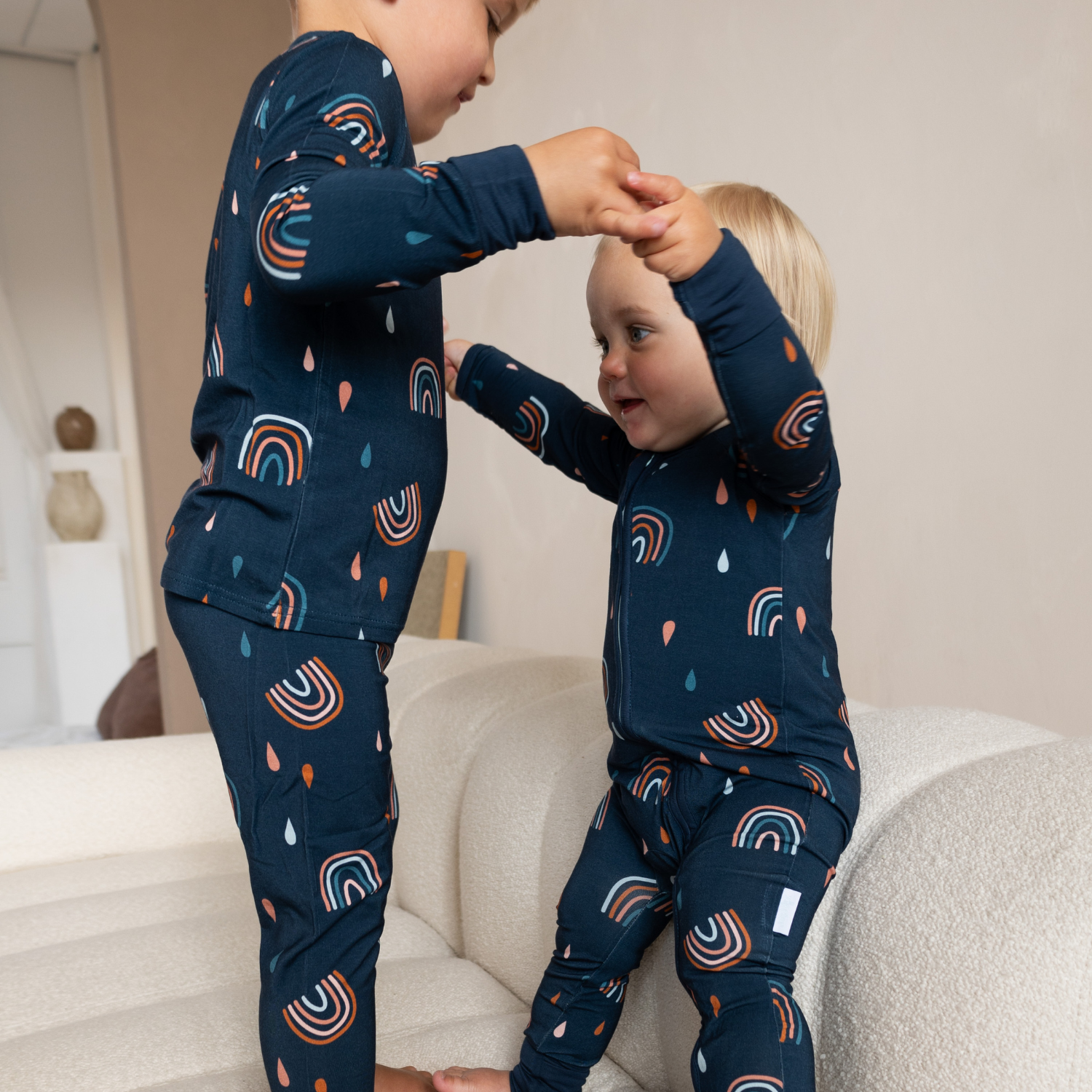 Children's PJ Set Navy Rainbow