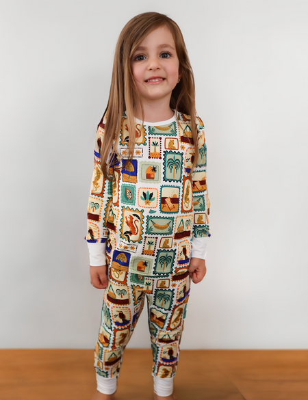 Children's PJ Set Animal Stamps