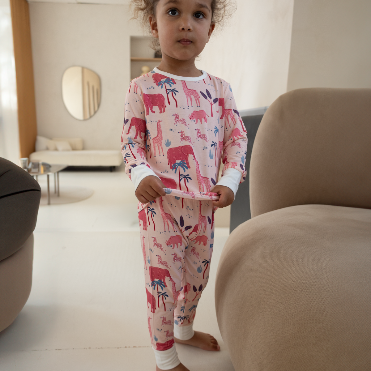 Conjunto de pijama para criança Safari cor-de-rosa