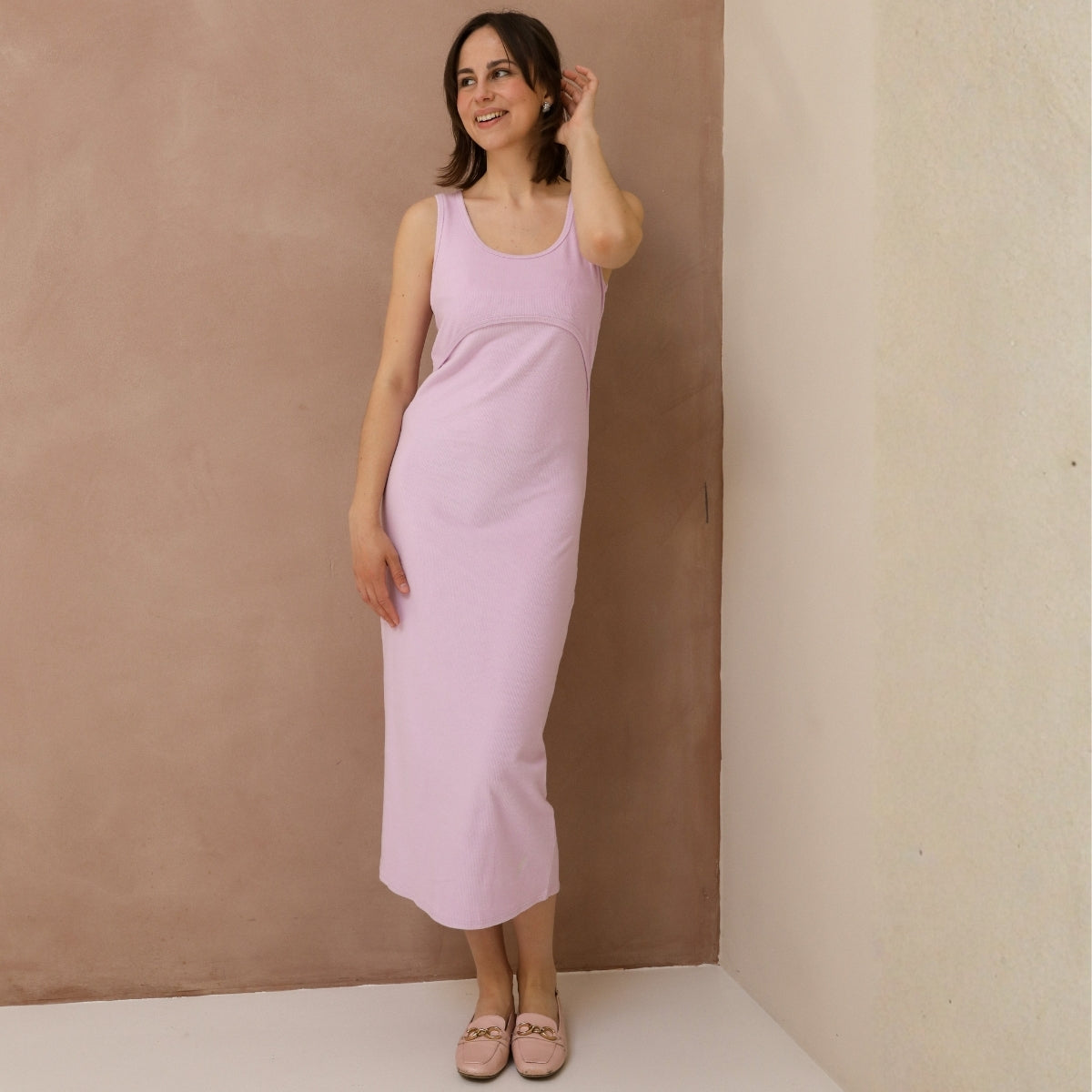 St Tropez Ribbed Nursing Dress Lilac