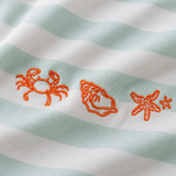 Übergroßes T-Shirt für Kinder Gestreifte Muscheln in Seegrün