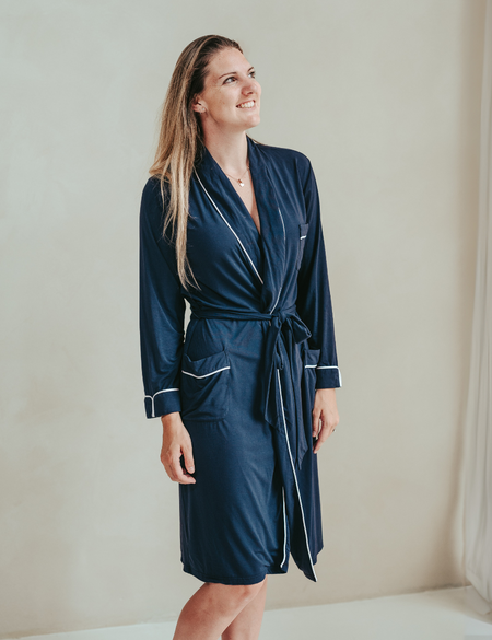 Women's Navy Heritage Bamboo Robe