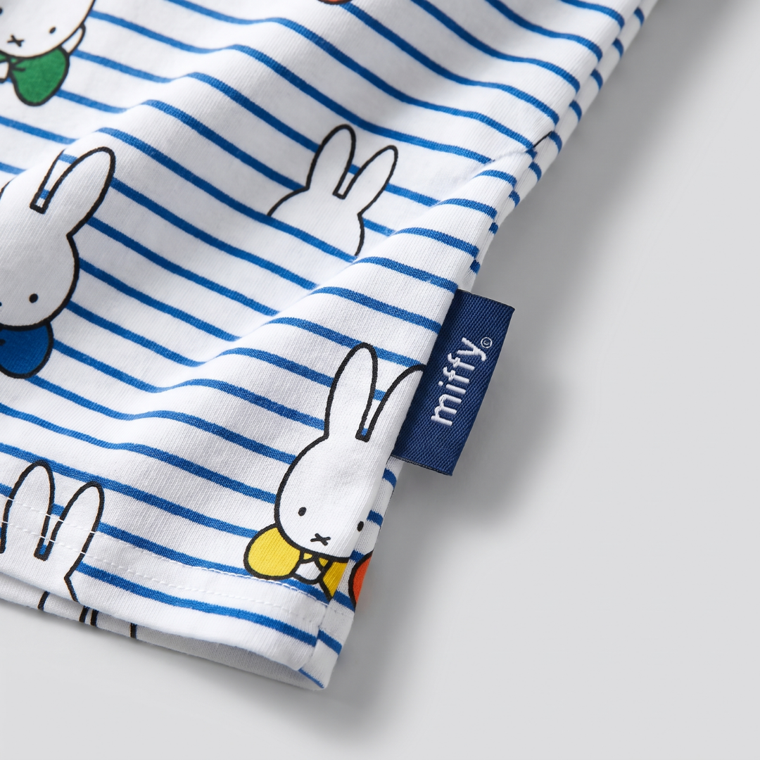 Miffy x Zipster gewebtes Etikett auf dem Kinder-Pyjama-Set Miffy „Peek-a-Boo Blue“ aus Bambus