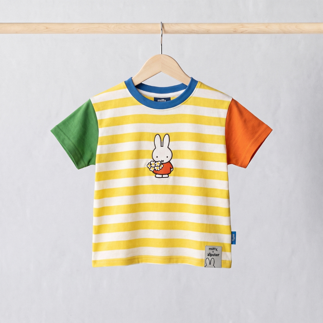 Miffy Kinder-T-Shirt „in Bloom“ mit Rippbündchen und Streifenmuster, Vorderansicht