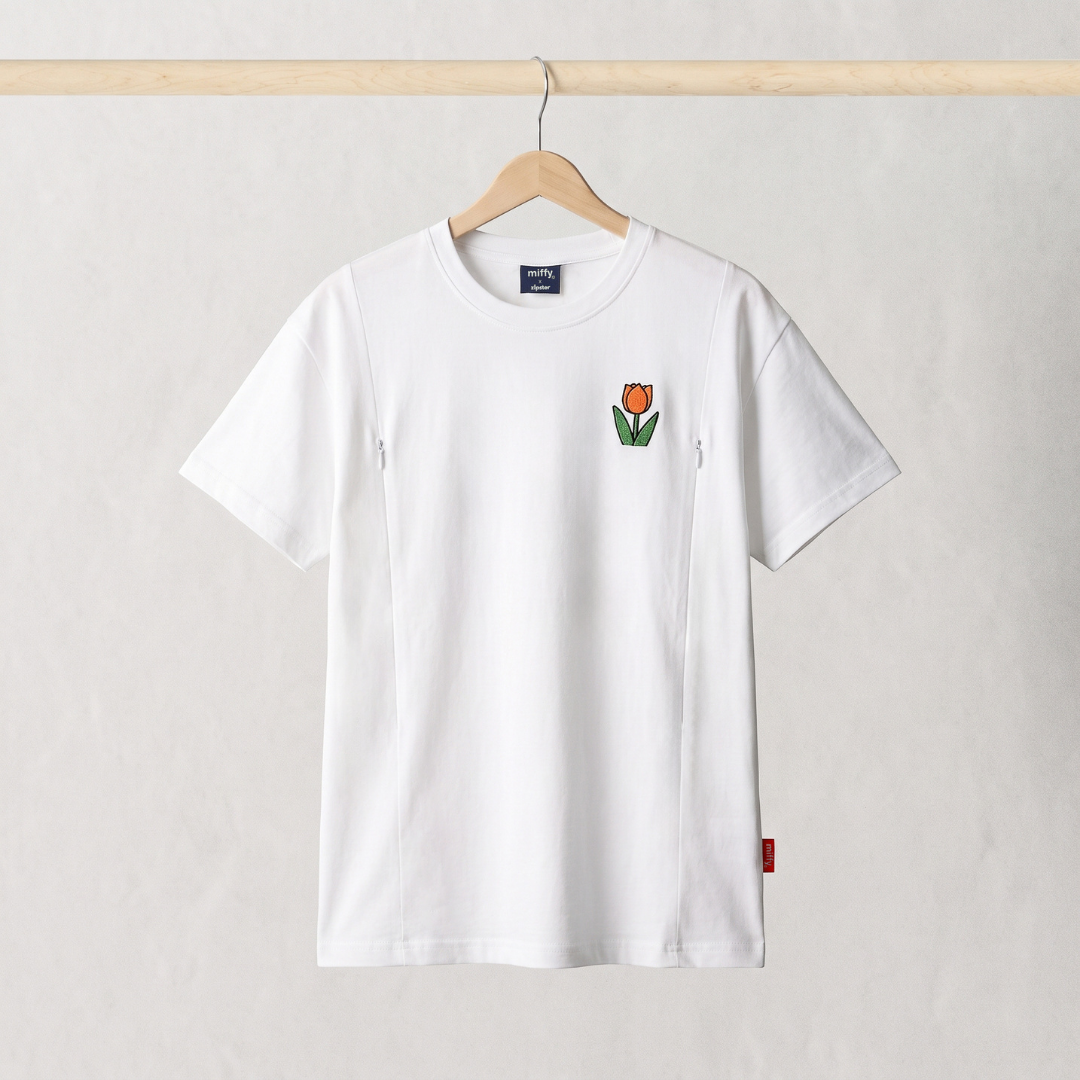 Miffy Weißes Still-T-Shirt mit gestickter Tulpe und Stillreißverschlüssen, Vorderansicht