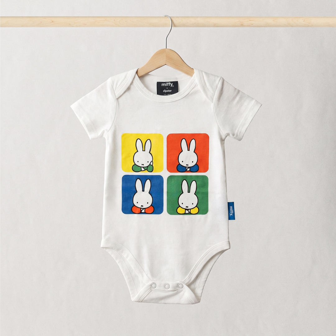 Retro Miffy Pop-Art-Baby-Body aus Bambus, Vorderansicht