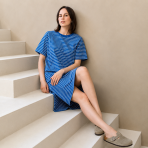 Striped Breastfeeding Dress Blue / White
