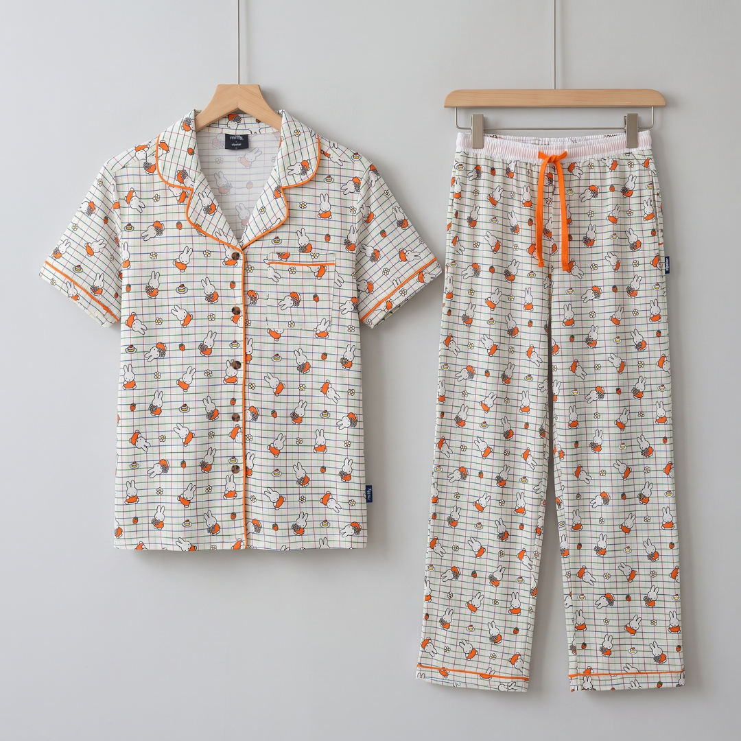 Damen Miffy „Checkered Bloom“-Pyjama-Set aus Bambus, Vorderansicht