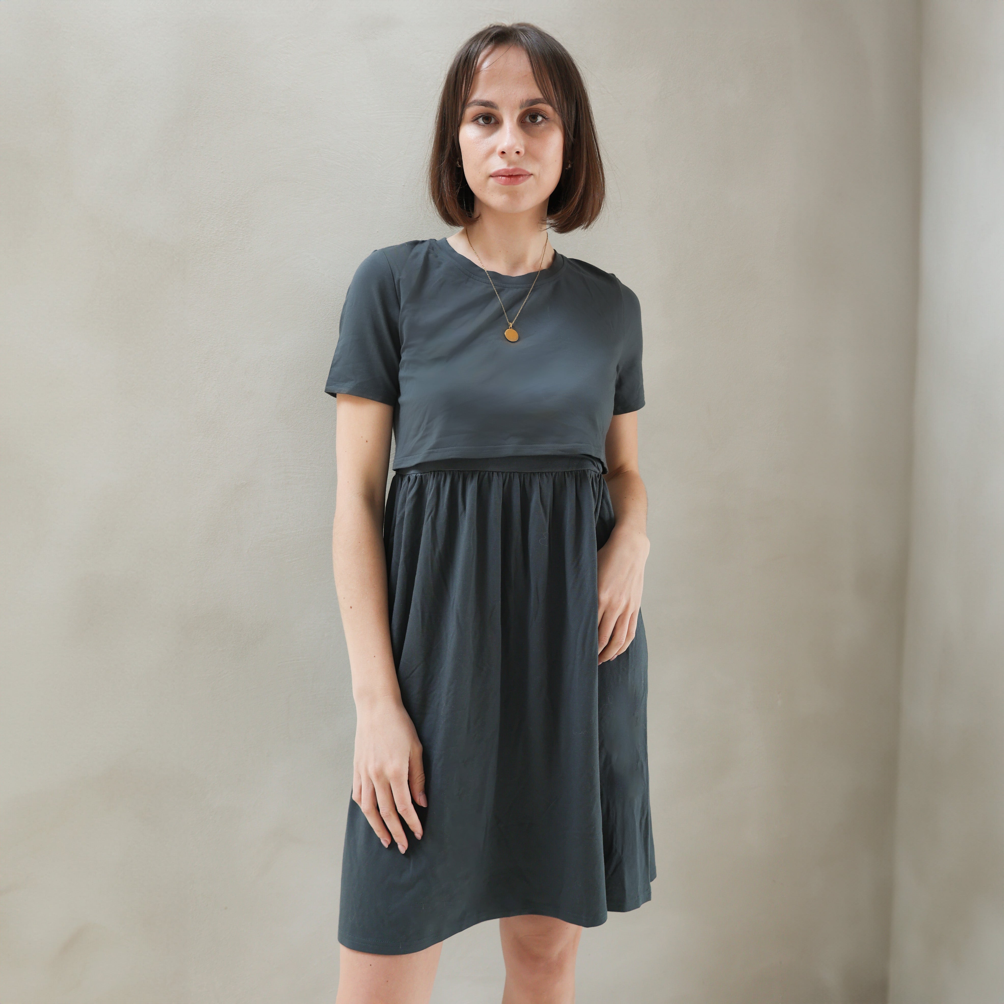 Copenhagen Breastfeeding T-Shirt Dress Charcoal